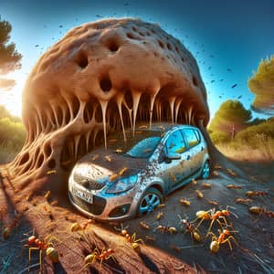 Unusual Encounter: Car Surrounded by Anthill Activity