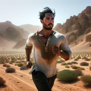 Athletic Person Running in Wild Libyan Landscapes | Actor-like Physique