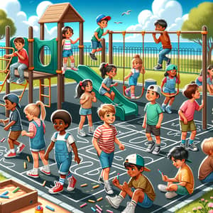 Diverse Children Playing at Colorful Playground - Fun Outdoor Activities