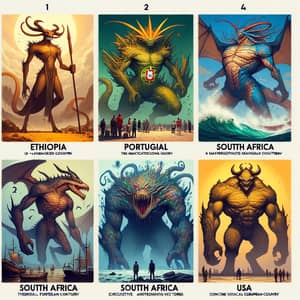 Monstrous Entities Representing Various Countries | Unique Illustration