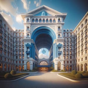 Stately Grand Hotel with Blue Arch Entrance | Old-World Charm
