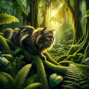Majestic Striped Cat in Lush Green Jungle