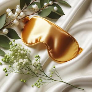 Golden Silk Sleep Mask on White Silk Sheet | Elegant Nature Contrast