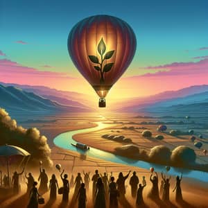 New Beginnings at Dawn: Hot Air Balloon Ascending in Vibrant Sky