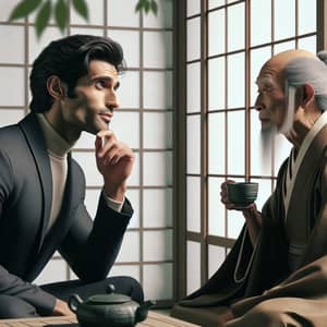 Indian Man Conversing with Zen Master | Cultural Encounter