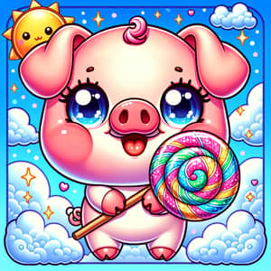 Chubby Little Pig Cartoon Holding Lollipop | Cute and Innocent