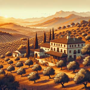 Scenic Spanish Hacienda Landscape with Olive Trees and Vineyards