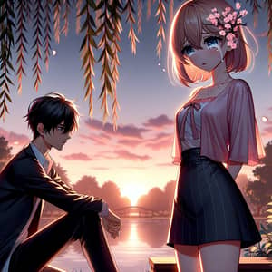 Heartrending Anime Couple Breakup Under Willow Tree