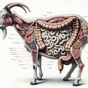 Detailed Goat Intestinal Tract Anatomy Illustration