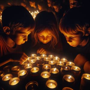 Enchanting Nighttime Scene: Children by Candlelight