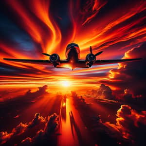 Fiery Sunset Flight - Classic Airplane in the Evening Sky