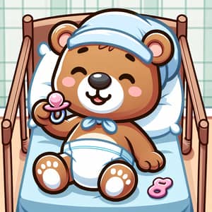 Cute Baby Bear in Diapers Sleeping in Crib