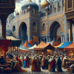 Classic Renaissance Scene: Bustling Marketplace & Ornate Architecture