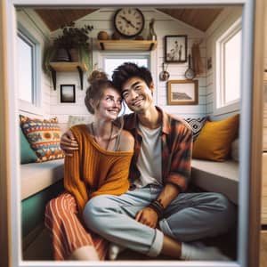 Charming Tiny House Living: Diverse Friends' Intimate Moment