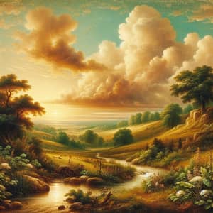 Vintage Landscape Oil Painting with Scenic Beauty