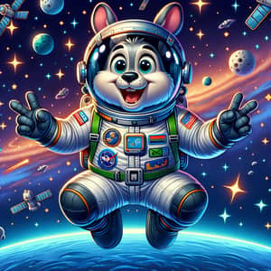 Cartoon Animal Astronaut in Space Adventure