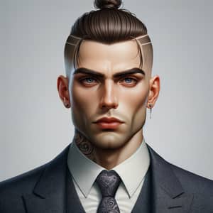 Mafia Boss Image: Piercing Blue Eyes, Top Knot Hairstyle