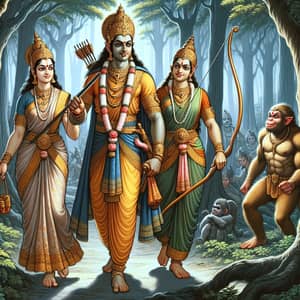 Epic Indian Scene: Noble Man with Family in Dense Forest
