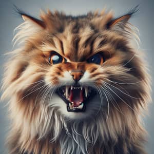 Feline Fury: Angry Cat Showing Teeth and Fur - Captured Moment