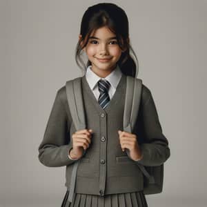 South Asian Girl in Grey School Uniform - Back to School