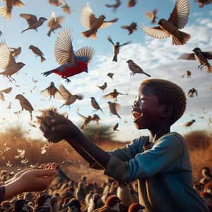 Young African Boy and Girl Playing with Birds
