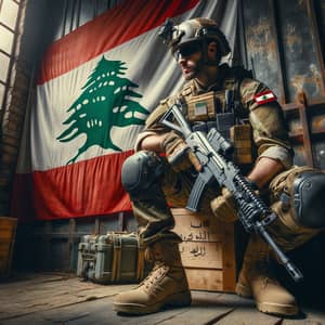 Detailed Image of Lebanese Special Forces Soldier in Old Warehouse