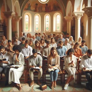 Diverse Church Study Group in Mediterranean Style Interior