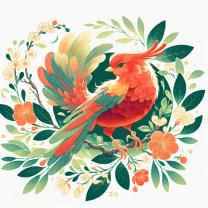 Fresh and Beautiful Illustration of Suzaku Bird in Chinese Art Style
