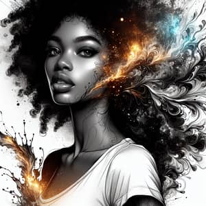 Light-Skinned Black Lady in Artistic Line Art | Fire & Ice Splash in 8K