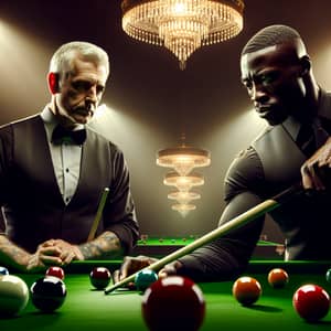 Professional Snooker Game: Intense Match between Middle-Aged Player and Athlete