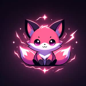 a cute 2D illustration of a pink and purple fox-like creature, similar to Pikachu
