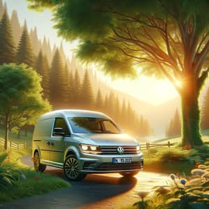 Realistic Volkswagen Caddy Design in Idyllic Nature Setting