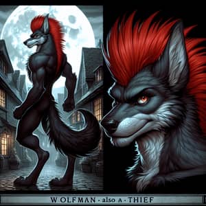 Black Fur Wolfman Thief with Red Mullet - Mysterious Character