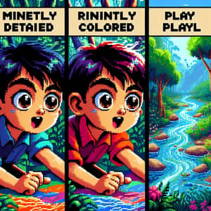 Curious Young Boy in Pixel Art - Nature Exploration
