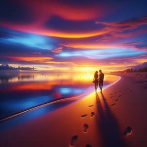 Tranquil Sunset Silhouette of Diverse Couple on Beach