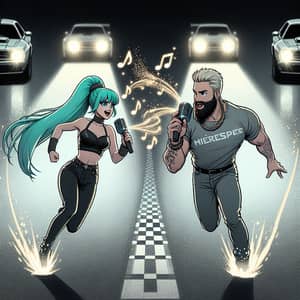 Turquoise vs. Bearded Male Popstar Race - Anime Style Showdown