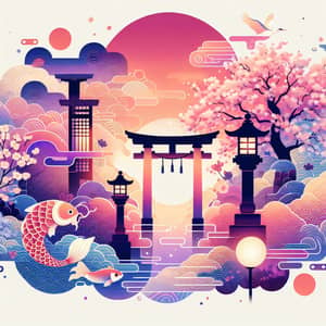 Japanese Inspired Serene Landscape Art with Traditional Elements