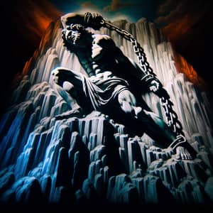 Prometheus Chained to Rock: Greek Mythology Tragedy with Tilt-Shift Effect