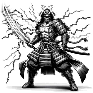 Muscular Samurai Warrior with Lightning Katana - Feudal Japan Theme
