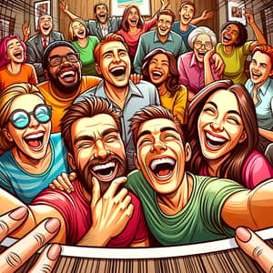 Colorful Cartoon Illustration of Friends Laughing Together