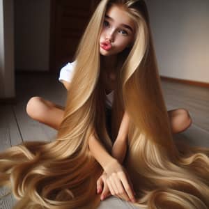 Caucasian Teenage Girl with Rapunzel-like Blonde Hair