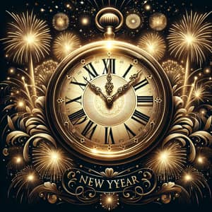 Personalised New Year Greeting Card | Elegant Clock & Fireworks