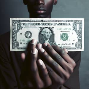 Black Individual Holding a One-Dollar Bill