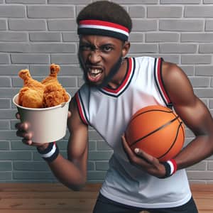 Black Man Playing Basketball with Fried Chicken