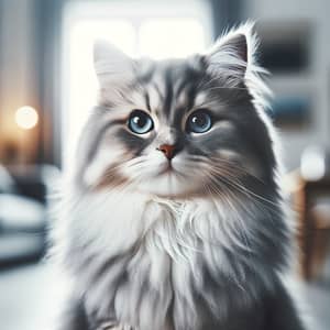Grey House Cat with Striking Blue Eyes