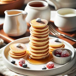 Delicious Mini Pancakes Stack with Maple Syrup and Berries