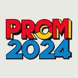 Vibrant Prom 2024 Text with Red Blue Yellow Colors