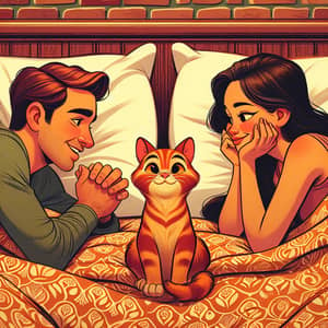 Disney-Style Couple Playfully Resting with Orange Cat | Cozy Scene