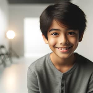 Smiling South Asian Boy Portrait in Well-Lit Studio