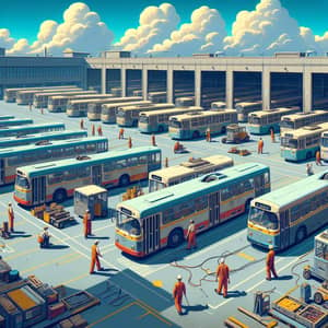 Bustling Trolleybus Depot Scene | Diversity & Efficiency